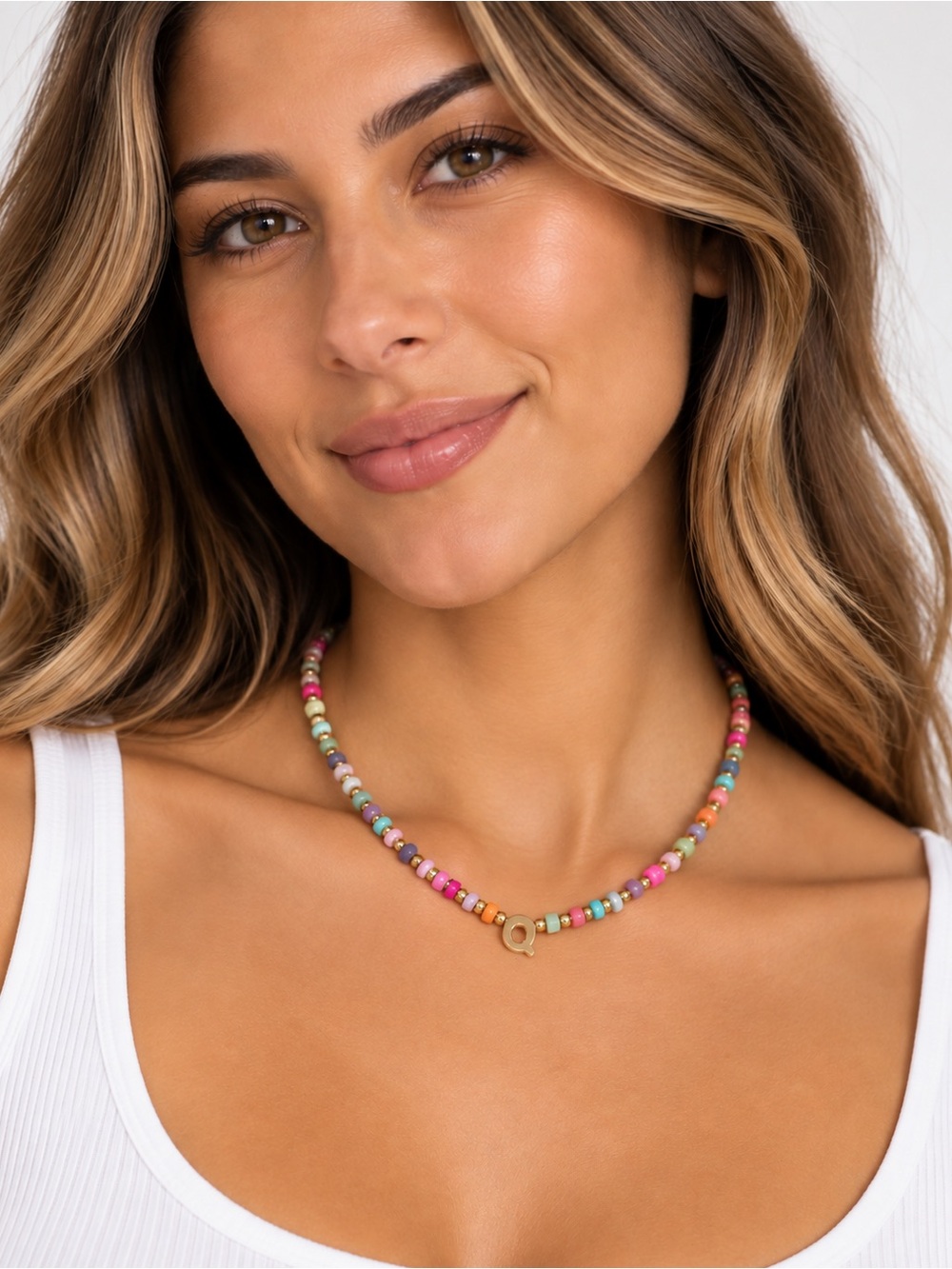 Mayamar Multicolor Beaded gold‎ Q Necklace
